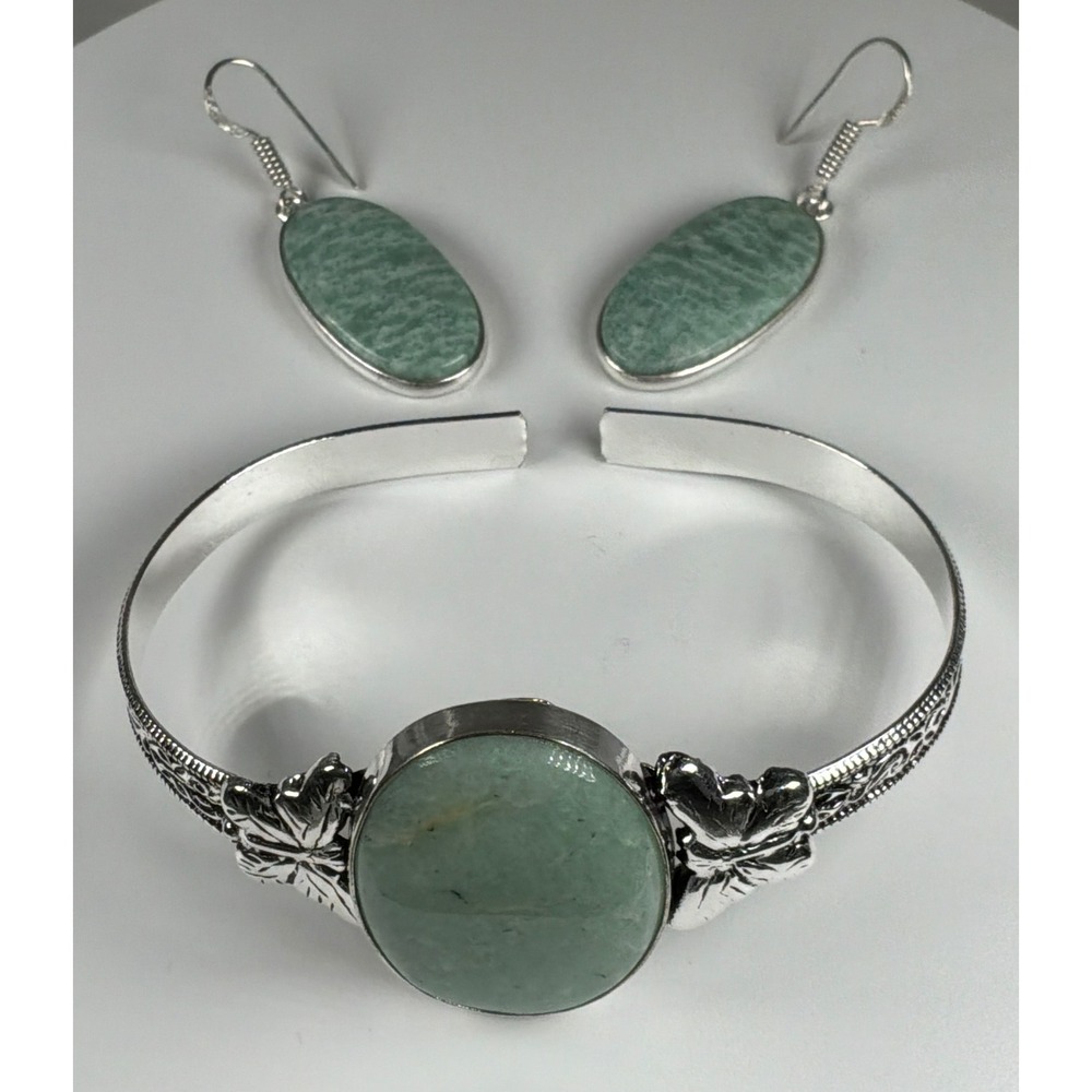 Amazonite‎ Butterfly Jewelry Set – Cuff Bracelet & Matching Earrings